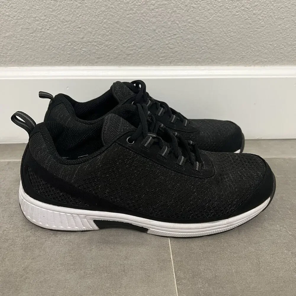 OrthoFeet Lava Stretch Mens Size 11.5 Wide 2E Black Knit Lace Up Sneaker Shoes